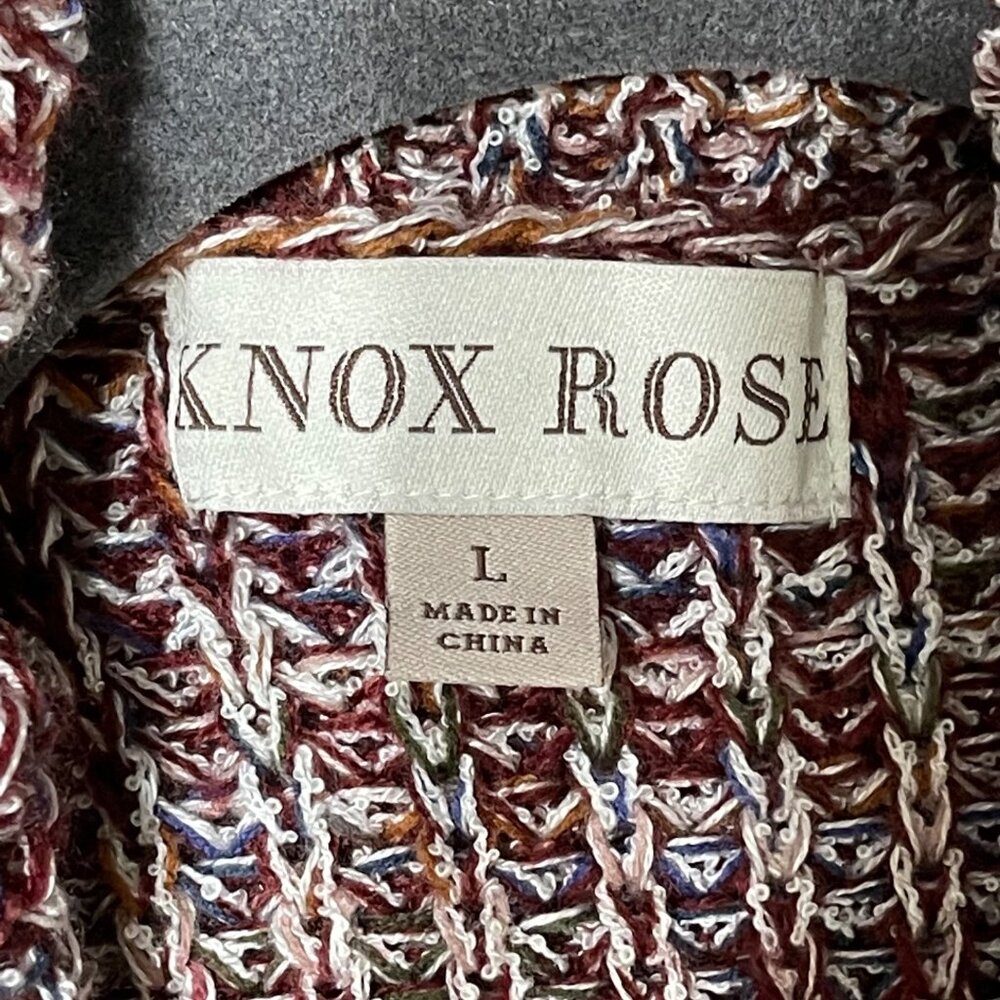 Knox Rose size L maroon variegated shawl collar lace up arms bell LS sweater - Picture 7 of 11